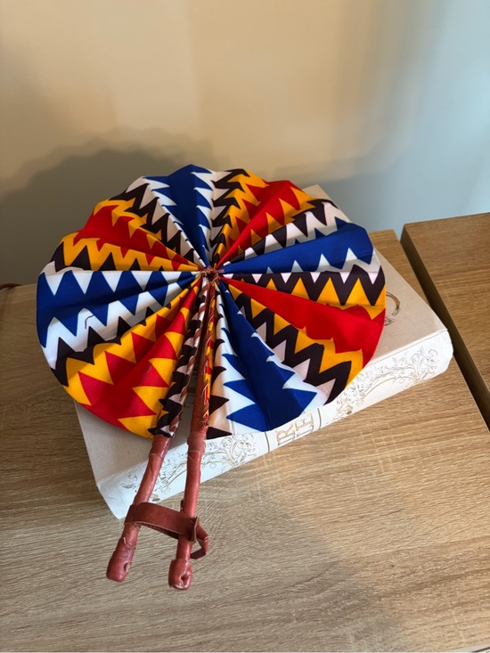 Handmade Other - Handheld Foldable Fan with Bold Red, Blue & Yellow Geometric Print
